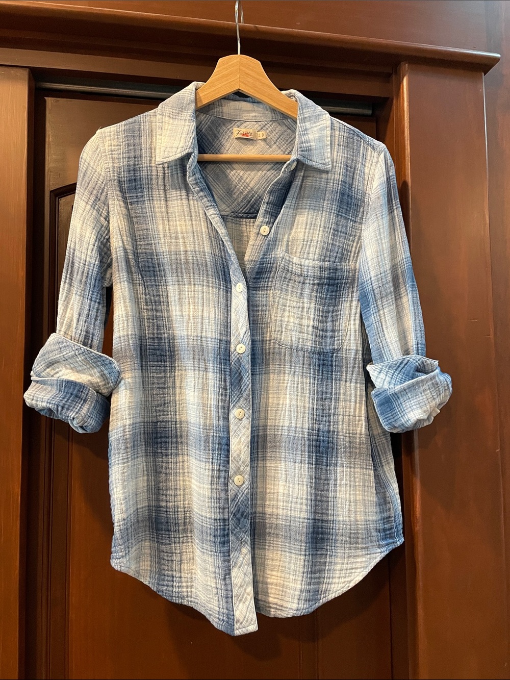 Faherty Blue Plaid Lightweight Shirt small cotton gauze long sleeve